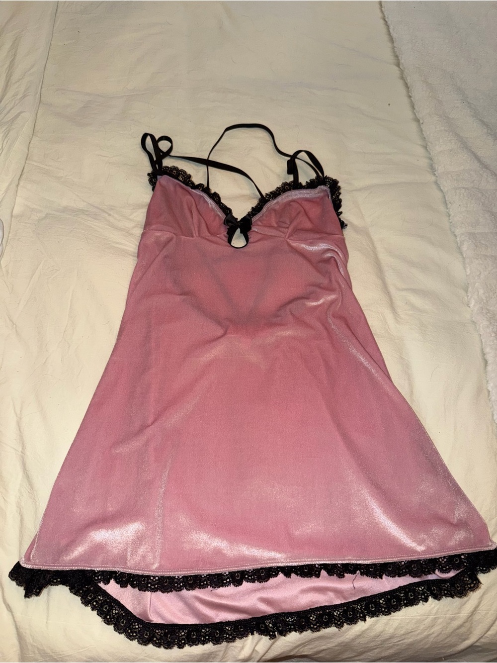 Sugar Thrillz Pink Satin Slip with Black Lace Trim